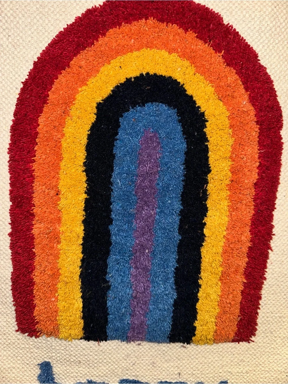 Handwoven Tufted Happy Rainbow Wall Hanging - Multicolor Cotton Tapestry Decor